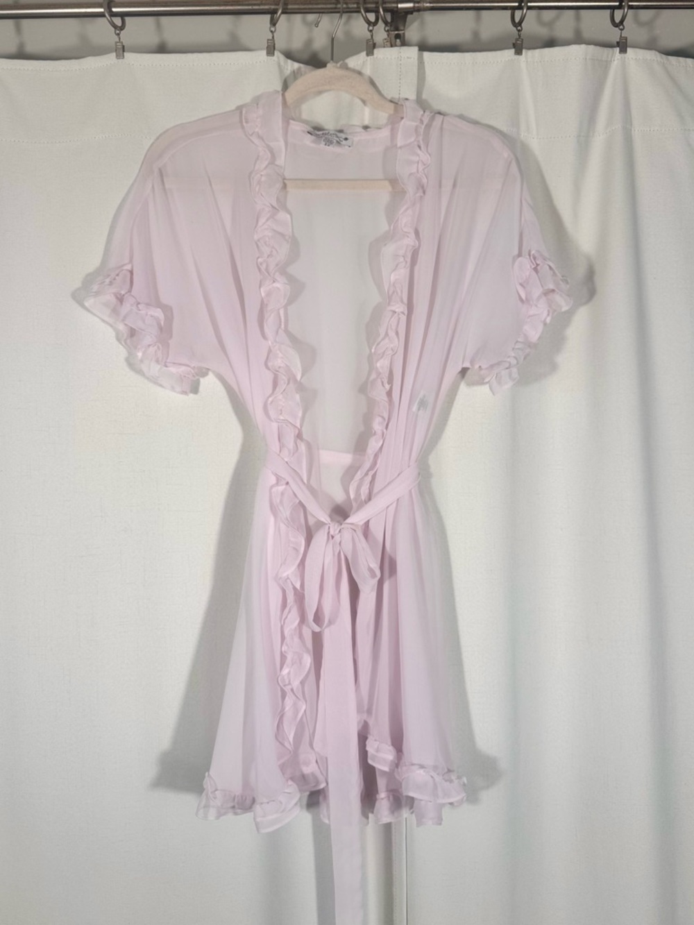 In Bloom By Jonquil Pink Sheer Chiffon Ruffle Tie Front Robe